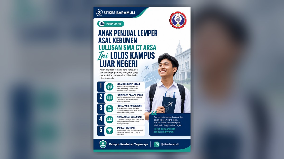 Anak Penjual Lemper Asal Kebumen Lulusan SMA CT Arsa Ini Lolos Kampus Luar Negeri